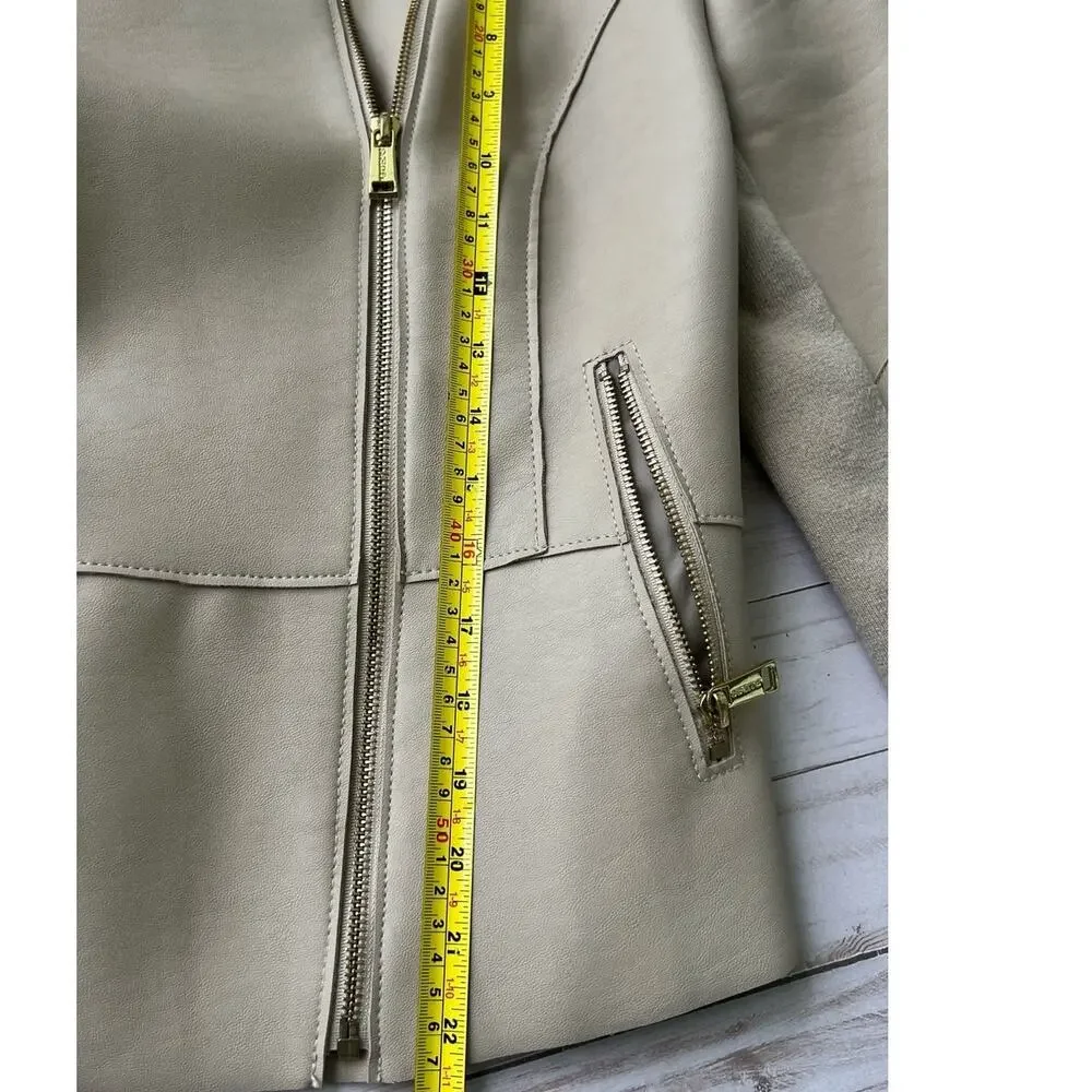 Guess Cream Tan Vegan Leather Biker Jacket – Size Medium w Flaws - Picture 12 of 14